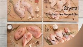  Presentation with chicken - PPT theme having wooden boards with raw chicken background and a coral colored foreground