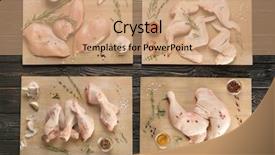  Presentation with raw meat - Slide deck featuring wooden boards with raw chicken background and a coral colored foreground