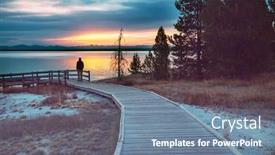  Presentation with yellowstone - Slide deck consisting of wooden boardwalk along geyser fields in yellowstone national park usa background and a seafoam green colored foreground