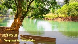  Presentation with boat river - Beautiful slides featuring wooden-boat-in-beautiful-green backdrop and a tawny brown colored foreground
