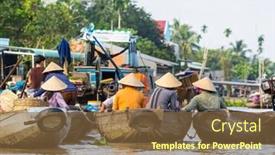  Presentation with mekong delta - Colorful PPT theme enhanced with wooden-boat-in-mekong-delta backdrop and a tawny brown colored foreground