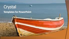  Presentation with old ship - Presentation having old ship - wooden boat on beach background and a seafoam green colored foreground