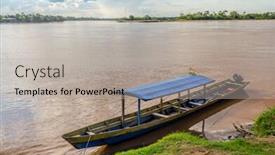  Presentation with boat river - Cool new PPT theme with wooden-boat-on-beni-river backdrop and a light gray colored foreground