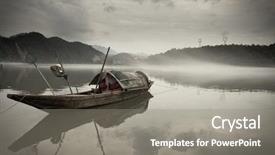  Presentation with boat river - Beautiful presentation featuring wooden boat on quiet river backdrop and a gray colored foreground