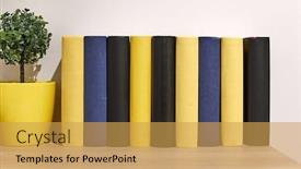  Presentation with book - Presentation featuring archive - wooden book shelf with series background and a yellow colored foreground