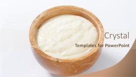  Presentation with pudding - Slide set consisting of wooden bowl of semolina pudding on white background background and a lemonade colored foreground