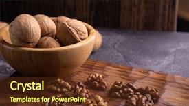  Presentation with dried fruits seeds nuts walnuts - Presentation theme consisting of wooden bowl on wooden carved background and a tawny brown colored foreground