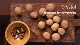  Presentation with dried fruits seeds nuts walnuts - Slide deck having wooden bowl on wooden carved background and a tawny brown colored foreground