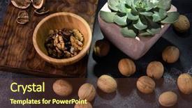  Presentation with walnut - Colorful presentation design enhanced with wooden bowl whole walnuts backdrop and a tawny brown colored foreground