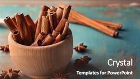  Presentation with cinnamon - Audience pleasing theme consisting of wooden bowl with cinnamon sticks backdrop and a tawny brown colored foreground