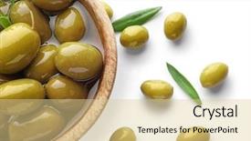  Presentation with olive green - Slides consisting of wooden bowl with green olives background and a lemonade colored foreground