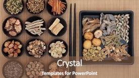  Presentation with chinese medicine - Colorful presentation enhanced with wooden bowls and square backdrop and a tawny brown colored foreground