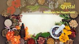  Presentation with border flower - Colorful slide set enhanced with wooden bowls with essential oil backdrop and a tawny brown colored foreground