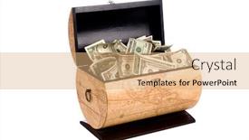  Presentation with treasure - Audience pleasing slide set consisting of wooden-box-full-of-cash backdrop and a coral colored foreground