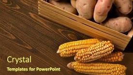  Presentation with corn cobs - Presentation theme with wooden-box-full-of-potatoes background and a tawny brown colored foreground
