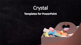  Presentation with coloured - Slides consisting of wooden box of coloured chalk in front of blackboard background and a black colored foreground