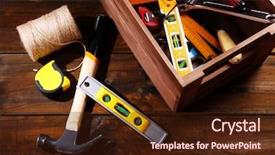  Presentation with rustic - PPT layouts having wooden box with different tools background and a wine colored foreground