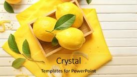  Presentation with citrus - Colorful presentation design enhanced with wooden box with juicy citrus backdrop and a yellow colored foreground