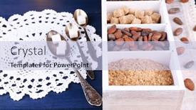  Presentation with cocoa beans - PPT layouts featuring wooden box with set of coffee and cocoa beans sugar cubes on wooden background background and a light blue colored foreground