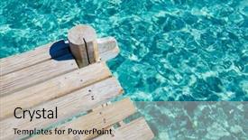  Presentation with wood bridge - Slide set having wooden bridge and pristine turqoise background and a soft green colored foreground