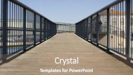  Presentation with pathway - Presentation featuring wooden bridge and rails a pathway into a urbanscape background and a coral colored foreground