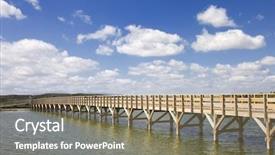  Presentation with pathway - Presentation theme with wooden bridge and rails a pathway leading to the wild beach background and a gray colored foreground