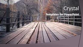  Presentation with forest bridge - Cool new PPT theme with wooden bridge in the forest backdrop and a dark gray colored foreground