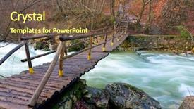 Presentation with bridge - Slides consisting of wooden bridge over mountain river background and a tawny brown colored foreground