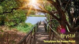  Presentation with forest bridge - Theme consisting of wooden-bridge-with-a-viewing background and a tawny brown colored foreground