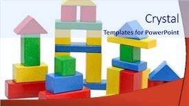  Presentation with wooden building blocks - Presentation theme enhanced with wooden building blocks on white background and a sky blue colored foreground