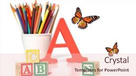  Presentation with wooden building blocks - PPT theme featuring wooden building blocks with pencils background and a lemonade colored foreground