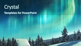  Presentation with cabin forest - Slide set with wooden cabin in snowy forest background and a ocean colored foreground