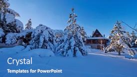  Presentation with cabin - Cool new slides with wooden-cabin-with-fresh-snow backdrop and a teal colored foreground
