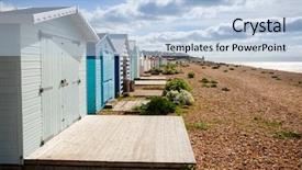  Presentation with south beach - PPT layouts featuring row of wooden cabins background and a light blue colored foreground