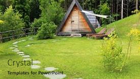 Presentation with house forest - Beautiful presentation featuring wooden-camping-house-near backdrop and a yellow colored foreground