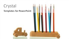 Presentation with pencils - PPT theme consisting of wooden-car-with-colorful-pencils background and a white colored foreground