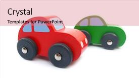  Presentation with wooden toy - Cool new PPT theme with wooden cars toys backdrop and a coral colored foreground