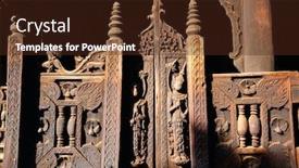  Presentation with wooden - Amazing slide deck having wooden-carvings-of-historic-shwenandaw backdrop and a tawny brown colored foreground