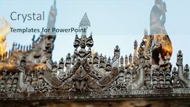  Presentation with wooden - Amazing presentation design having wooden-carvings-of-historic-shwenandaw backdrop and a sky blue colored foreground