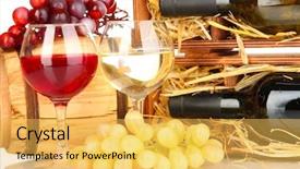  Presentation with wine barrel - Audience pleasing slide set consisting of wooden-case-with-wine-bottle backdrop and a yellow colored foreground