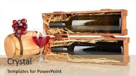  Presentation with wine barrel - PPT theme having wooden-case-with-wine-bottle background and a coral colored foreground