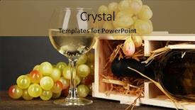  Presentation with table grape - Colorful PPT layouts enhanced with wooden case with wine bottle wineglass and grape on wooden table on grey background backdrop and a coral colored foreground