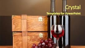  Presentation with cases - Audience pleasing presentation design consisting of wooden cases with wine bottles on wooden table on brown background backdrop and a tawny brown colored foreground