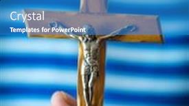  Presentation with wooden - PPT layouts having wooden-catholic-cross-in-male background and a teal colored foreground