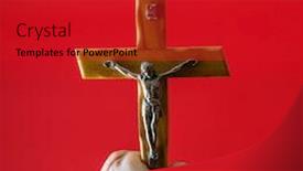  Presentation with catholic - Colorful slide set enhanced with wooden-catholic-cross-in-male backdrop and a crimson colored foreground