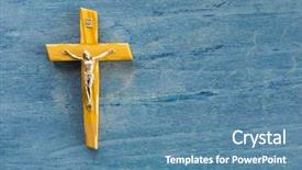  Presentation with catholic - Beautiful presentation featuring wooden catholic cross selective focus backdrop and a teal colored foreground