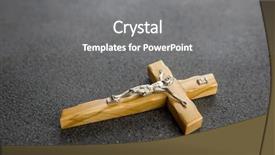  Presentation with catholic mass cross - Amazing PPT theme having wooden catholic cross selective focus backdrop and a gray colored foreground
