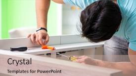  Presentation with furniture recliners - Amazing presentation theme having wooden chair - man repairing furniture at home backdrop and a soft green colored foreground