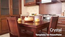  Presentation with kitchen furniture - Amazing slides having wooden chair - modern kitchen with cherry drawers backdrop and a tawny brown colored foreground