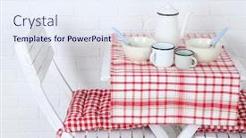  Presentation with chairs - Slide deck consisting of wooden-chairs-and-table background and a sky blue colored foreground